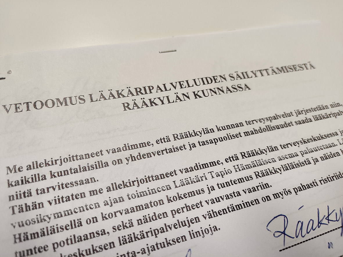 Lääkäripalveluvetoomuksessa runsaasti allekirjoittajia – Hämäläinen  halutaan takaisin